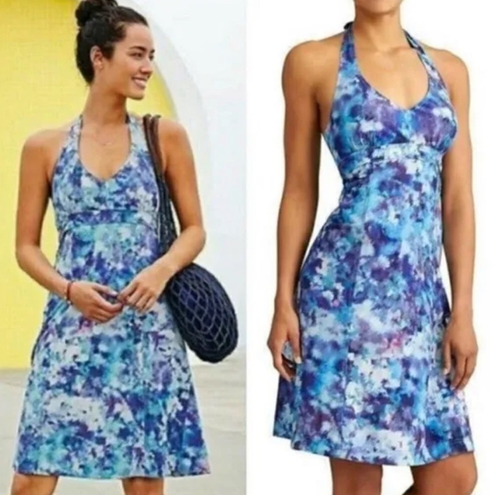 Athleta Pack Everywhere Blue Halter Dress Womens Size 4 Adjustable Straps